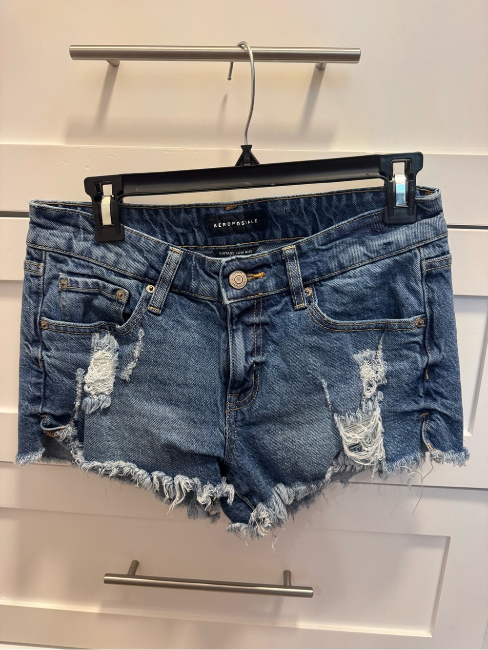 Aeropostale Women's Light Blue Distressed Denim Cutoff Shorts